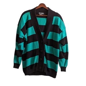 Vintage 80'S Kitty Hawk Cardigan, Stripes, Shoulder pads, L/XL